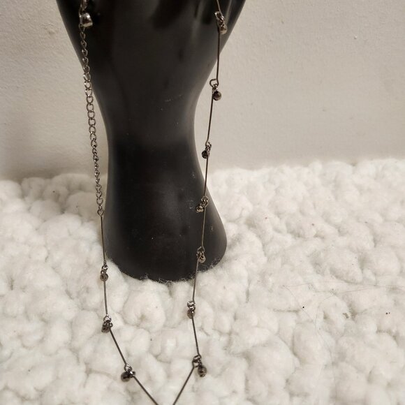Delicate Black Costume Necklace – Smoky Black Beads, 16” Chain - Picture 1 of 10